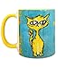 Eye Punch Cat Funny Mug by Pithitude - One Single 11oz.Yellow Coffee Cup