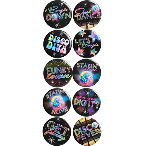 Disco Fever 70's Party Button Pins Accessory, Metal, 1"