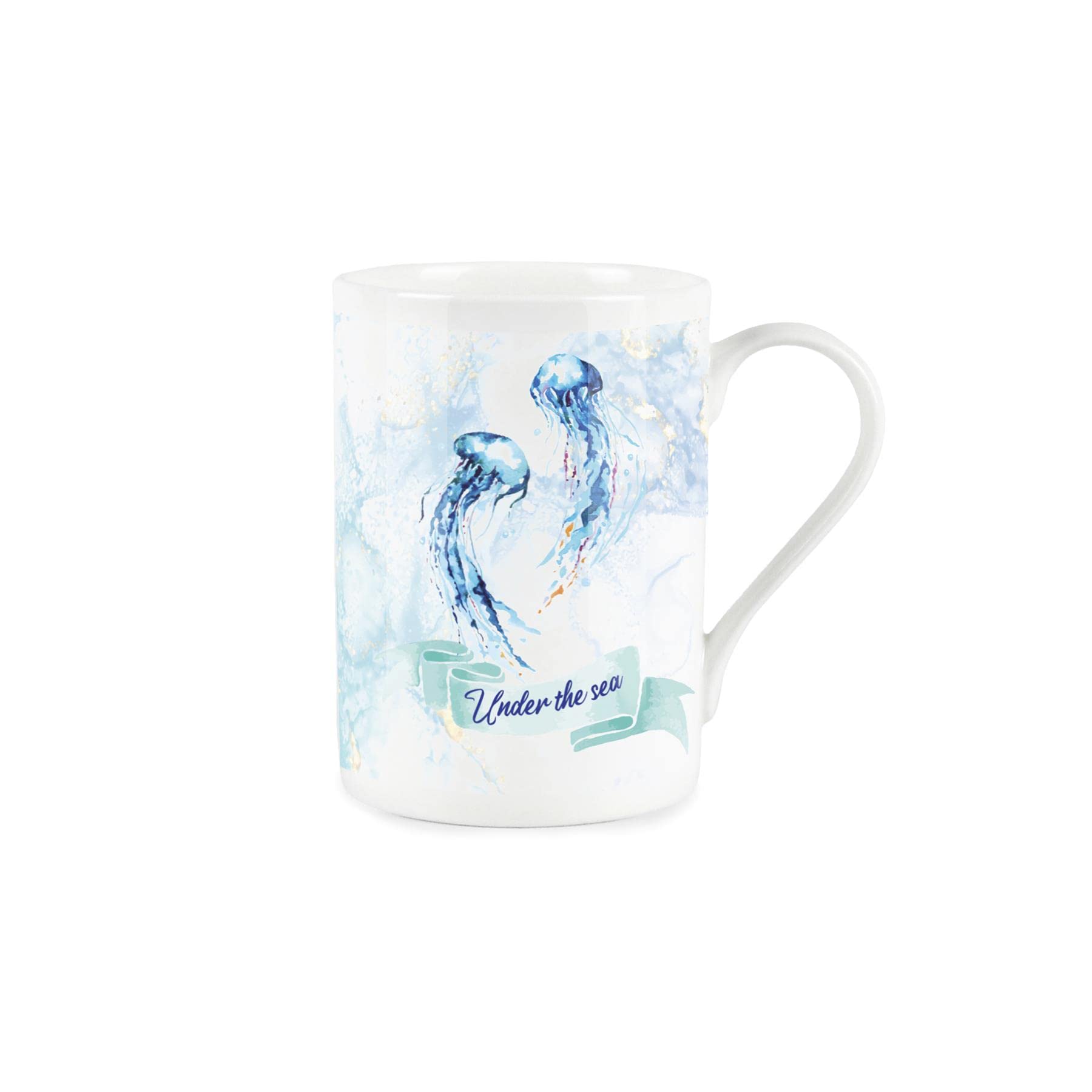Purely Home Under The Sea Jellyfish Mug - Bone China Style White Mug Coffee/Tea Present Gift