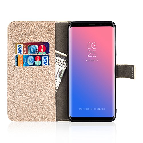Stysen Flip Case for iPhone Xs 5.8",Leather Cover with 3D Handmade Diamond Heart Sequins Glitter Shiny Wallet Magnetic Clasp for iPhone Xs/X 5.8"