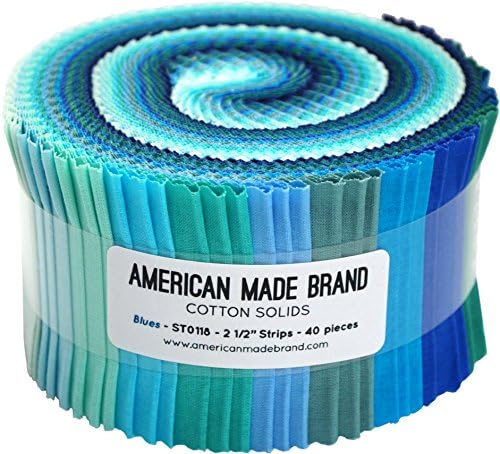 American Made Brand Cotton Solids Blues Strip Roll 40 2.5-inch Strips Jelly Roll