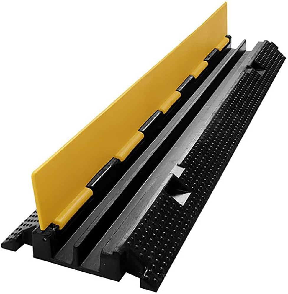 tonchean 2 Channel Cable Cover 100x25cm Rubber Cable Protector Outdoor Interlocking Floor Cord Cover Heavy Duty Wire Cover Protector Hose Ramp for Workshop Warehous Sport Events Concert Market