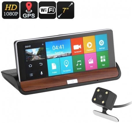 Car DVR Kit - GPS Navigation, 7 Inch Display, 2 Cameras, Android OS, 1080p Recording, 30FPS, Google Play, G-Sensor