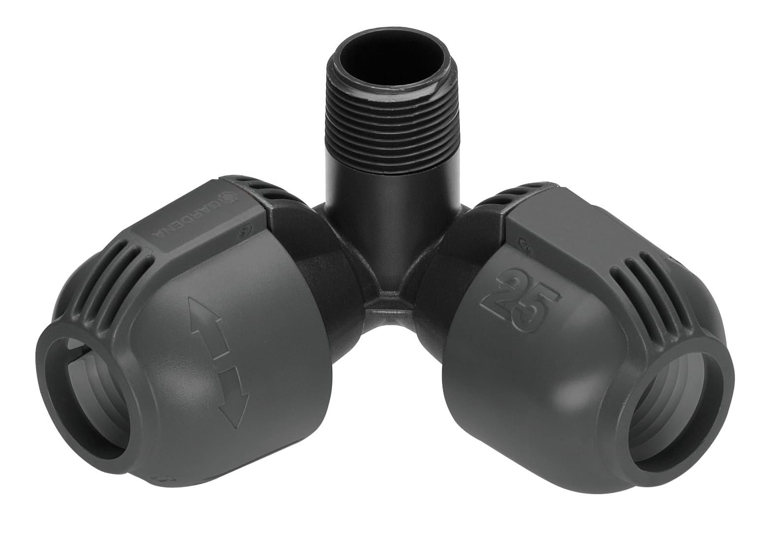 GARDENA Sprinkler elbow for external threads: connector for connection in the corner of turbine Sprinkler T 380, 25 mm x 3/4 "Quick & Easy connection technology (2783-20)