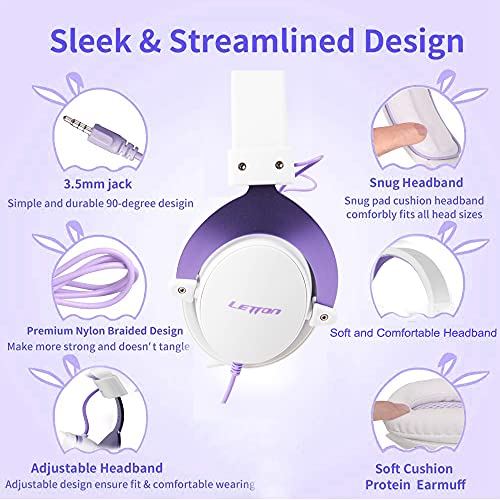 Stereo Gaming Headset for PS4, PC, Mobile, Noise Cancelling Over Ear Headphones with Retractable and Flexible Mic & Soft Memory Earmuffs for Laptop Games-Purple