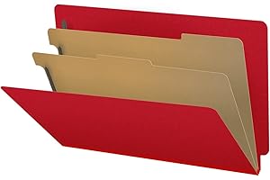 ECOM FOLDERS 25 Pt. Pressboard Classification Folders, Full Cut End Tab, Legal Size, 2 Dividers, Deep Red (Box of 10)