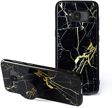 Samsung Galaxy S8 Case,S8 Marble Cases with Pop up Kickstand [Shockproof +Anti-Scratch] Fashion Soft TPU Bumper and Holder Stand Black Cover Case for Samsung Galaxy S8 (Black &amp; Gold Marble)