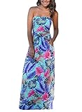 HOTAPEI Women's Strapless Vintage Floral Print Party Maxi Dresses Mint Tropical Medium