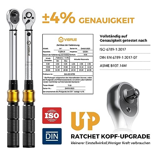 Drehmomentschlüssel Fahrrad 5-25 Nm, VIGRUE Drehmomentschlüssel 1/4 Zoll, ±4% Genauigkeit, Torque Wrench Set mit Ratsche, Verlängerungsstange, Universalgelenk, Zündkerzenhülse, Bits für Motorrad, Auto thumbnail 2