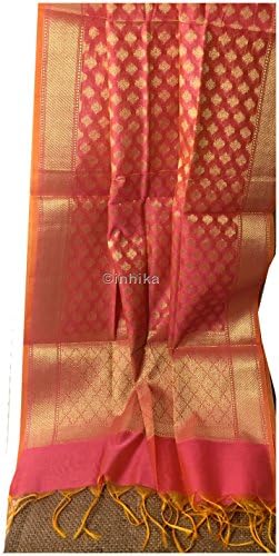 India Art Silk Dupatta Women Scarf Stole Gold mehendi party wedding favor Aqua Blue (Pink)