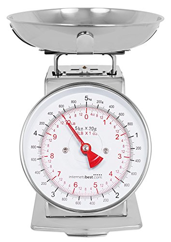 Internet's Best Mechanical Kitchen Food Weight Scale with Bowl - Accurate Measurements - Classic - Weighs Up 11 Lbs - 5KG - Stainless Steel