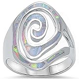 Swirl Design Lab Created White Opal Fashion .925 Sterling Silver Ring Sizes 5-10
