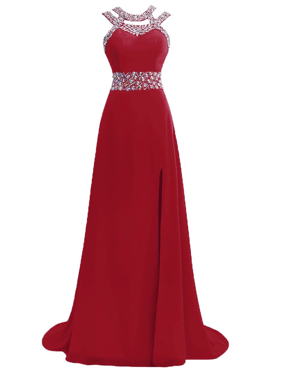 Prom-Dress-Halter-Evening-Gowns-Formal-Long-Slit-Chiffon-Bridesmaid-Dresses-A-line-Open-Back-Burgundy-US14