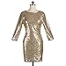 TowerTree Women's Sparkle Glitter Sequin 3/4 Sleeve Bodycon Club Party Dress, Gold, Small