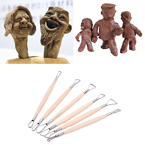 image for Gosear 6PCS Double-Head Wood Handle Stainless Steel Knife Clay Sculpti