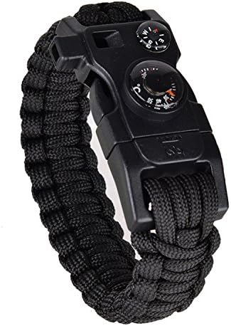 Veture Paracord Bracelet 15-in-1 Emergency Survival Kit with Multitools (Scraper, Compass, Thermometer, Fire Starter and Whistle) for Ourdoor Camping Hiking (Black)