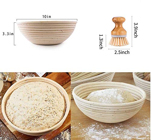 10 Inch Bread Banneton Proofing Basket - dough bowl Gifts for Bakers Proving Baskets for Sourdough Bread Jar Proofing Box & Bread brush & Linen Liner