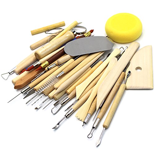 Md trade 38 Pieces Wooden Clay Sculpting Tools Pottery Carving Tool Set Sculpture Tools