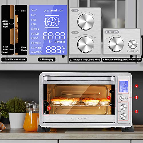 Vestaware Convection Toaster Oven, 27QT Smart Countertop Oven with 10 Presets, Toast Pizza Rotisserie Bake Broil, Digital LCD Display, 6 Accessories Included, Stainless Steel, 1500W - Thumbnail 2