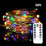 String lights 33ft 100 LEDs, Furnizone Dimmable Colorful Twinkle Light Wire Copper Light with Remote Control Battery Operated for Outdoor Lawn Bedroom Wedding Party Decoration Multicolor LEDs
