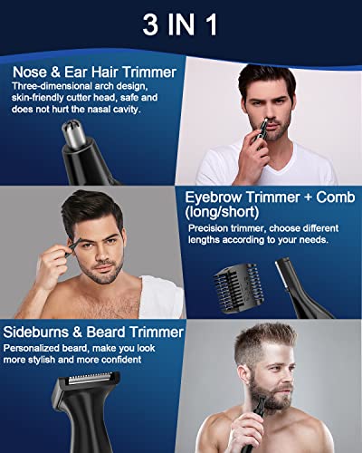 Nose Hair Trimmer, USB Rechargeable Nose Hair Trimmer, 3-in-1 Set, Ear Hair Trimmer with Double Cutting Blades, Professional Painless Eyebrows and Face Hair Trimmer for Men and Women