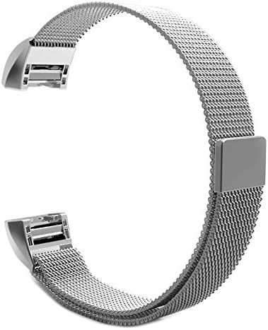 Bands for Fitbit Charge2 ,Milanese Magnetic Loop Replacement Strap Stainless Steel Watchband Metal Wrist Strap + Conector Metal Adapter for Fitbit Charge 2 Silver,size: 8.1''--10.8''