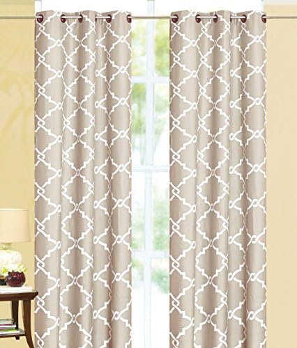 Ace 21 Geometric Modern Print Insulated 100% Thermal Blackout Window Grommet Curtain Panel (84" Standard, Taupe)