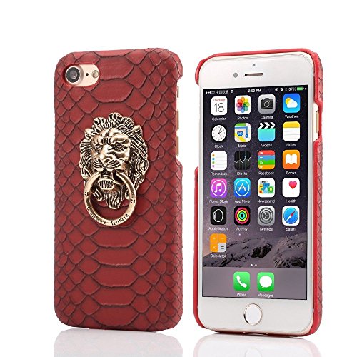 Steppe Route For iPhone 7 8 Snake Python Skin Case Cover In Cornsnake Red Shockproof Flexible Scratch and Fingerprint Resistant Coat. Media Lion Ring. Leather Replica Of Natural Relief Pattern