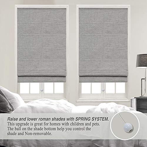 Cordless Roman Shades Window Blinds, Grey Premium Blackout Roman Window Shades, Custom Washable