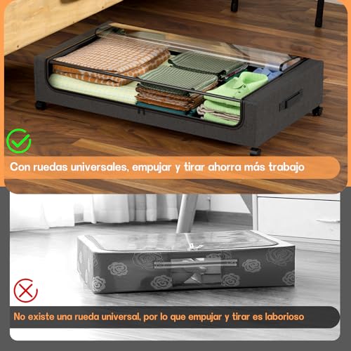 Organizador de Almacenamiento para Cama, 2pcs Contenedores de Almacenamiento Debajo de La Cama con Ruedas, Zapatera Bajo Cama para Ropa, Mantas, Juguetes, Zapatos y Libros