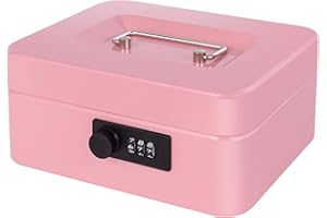Goehiaul Cash Box with Combination Lock and Money Tray Metal Money Box for Cash Small Cash Box for Kids Adults 7.87"x6.3"x3.54" Pink