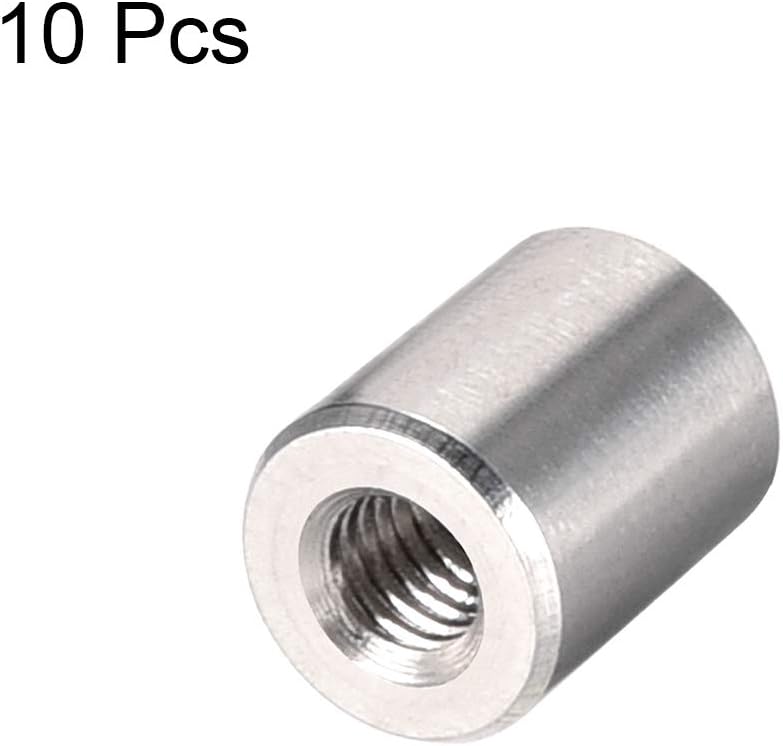 sourcing map M4 Round Connector Nuts, 304 Stainless Steel Coupling Nut 10mm/0.39inch Length,Pack of 10, Silver, M4x10mm - Image 4