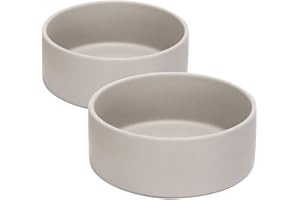 SPUNKYJUNKY 13.5OZ Ceramic Dog and Cat Bowl, Modern Cute Weighted Food Water Bowl for Replacement Grey (2 Pack)