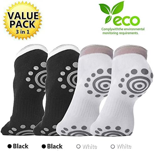 DubeeBaby Yoga Socks, Women’s Non Slip Anti-Skid Pilate Grip Socks(SUN SERIES) (Black2+White2)