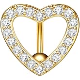 Decentraland 1 PC 14G Silver Love Heart Belly Button Rings with Clear Zircon Stainless steel Navel Reverse Hinged Hypoallergenic Piercing Jewelry for Women