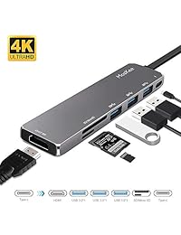 Moskee7 en 1 USB C Hub, adaptador de USB C, puerto de carga de aluminio tipo C PD 2.0, 4 K HDMI, 3 puertos USB 3.0, lector de tarjetas SD MicroSD MacBook Chromebook DELL XP más