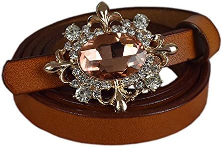 Sunvy Women Fashion Big Diamond Buckle Belt Leather Thin Waist Belt For Dresses