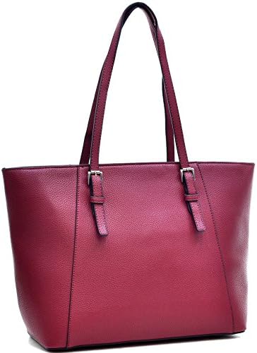 Dasein Faux Leather Buckle Strap Tote Satchel Shoulder Bag - Red
