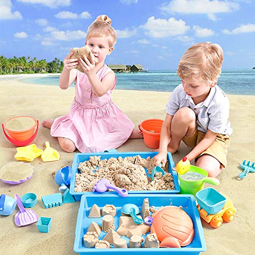CeleMoon 14pcs Beach Sand Toys Set Soft Plastic Material Sets Including Sand Truck, Bucket, Shovels, Rakes, Castle Molds for Kids Toddlers Outdoor Play - Thumbnail 5