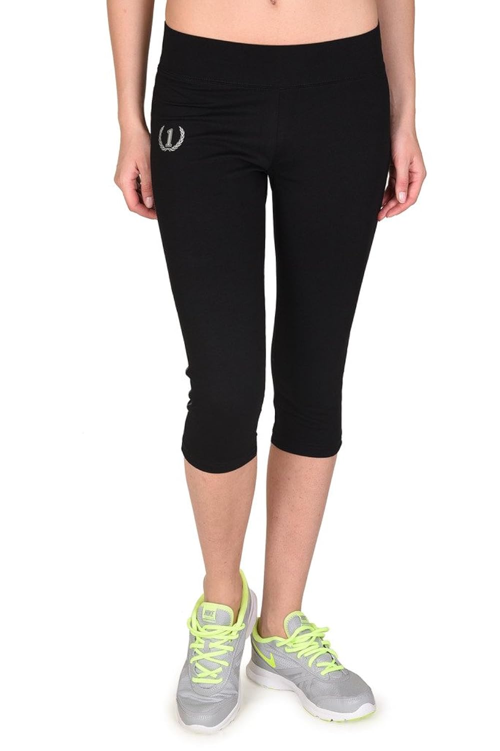 onesport women's cotton spandex jersey black capris(onsp35bl-p)