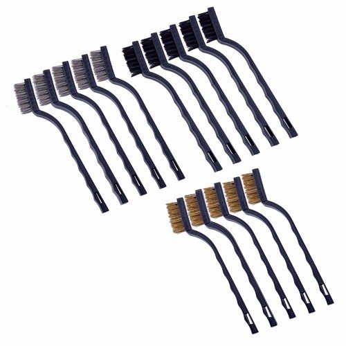 Wideskall Nylon, Brass and Stainless Steel Mini Wire Brush Set for Cleaning Dust Welding Slag and Rust (15 Pieces Set)
