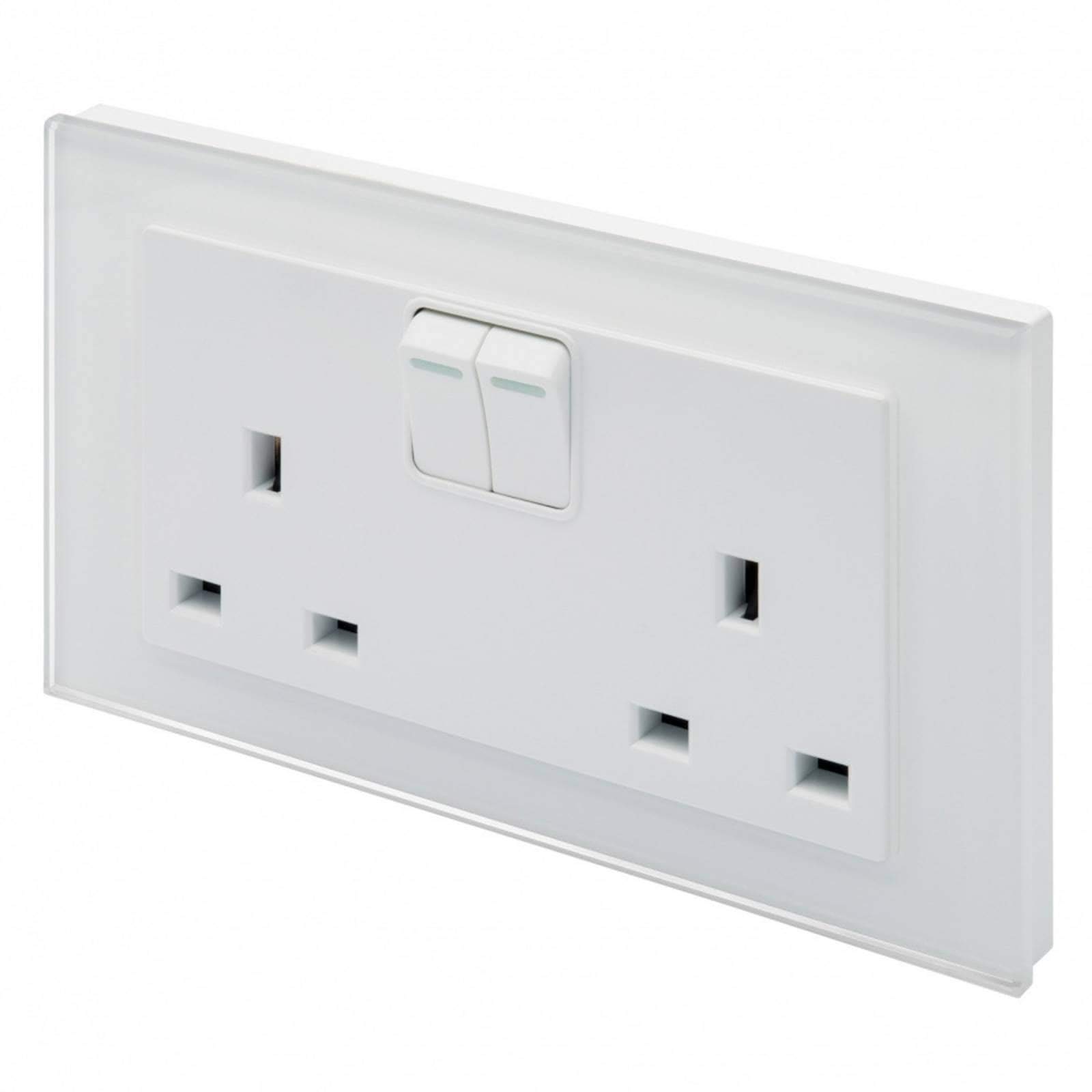 Retrotouch Crystal, Double Plug Socket, Switched, White Glass, 13A, w8 x h86 x d146 mm