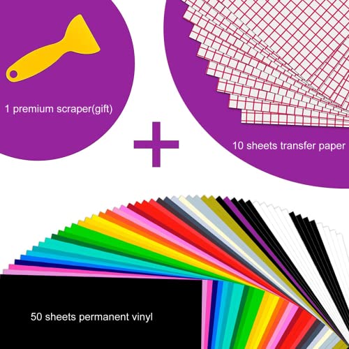 YRYM Permanent Vinyl, Vinyl for Cricut 60 Packs 12"x12" Adhesive