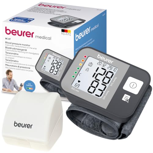 Beurer BC 27 Handgelenk-Blutdruckmessgeraet mit Arrhythmie-Erkennung, farbiger Risiko-Indikator, fuer Handgelenksumfaenge von 14-19,5 cm, Medizinprodukt, Datenuebertragung zu Apple Health und co.