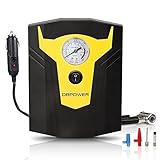 DBPOWER 12V DC Portable Electric Auto Air Compressor Pump to 150 PSI, Tire Inflator with Gauge, 3 High-air Flow Nozzles & Adaptors for Cars, Bicycles and Basketballs (Black and Yellow)