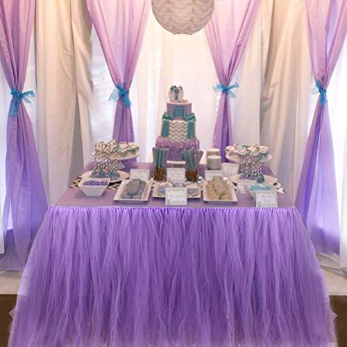 Tutu Table Skirt, Vankcp 3ft Tulle Table Cover Purple Tableware for Party Wedding Birthday Baby Shower Decoration