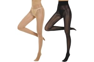 Yilanmy Shiny Pantyhose for Women 15D High Waist Sheer Tights Oil Shimmer Tights Ultra Silky 2 Pairs