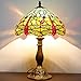WERFACTORY Tiffany Table Lamp Green Yellow Stained Glass Dragonfly Style Bedside Lamp Reading Desk Light 12X12X18 Inches Decor Bedroom Living Room Home Office S009G Series