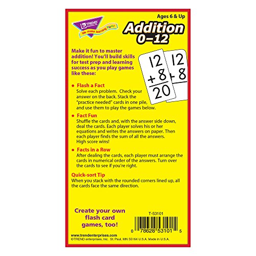 Trend Enterprises Math Flash Cards - Addition 0-12 - Pack of 91 Cards