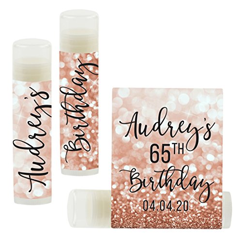 Andaz-Press-Personalized-Milestone-Birthday-Party-Lip-Balm-Party-Favors-Faux-Rose-Gold-Glitter-Shimmer-Audreys-65th-Birthday-12-Pack-Custom